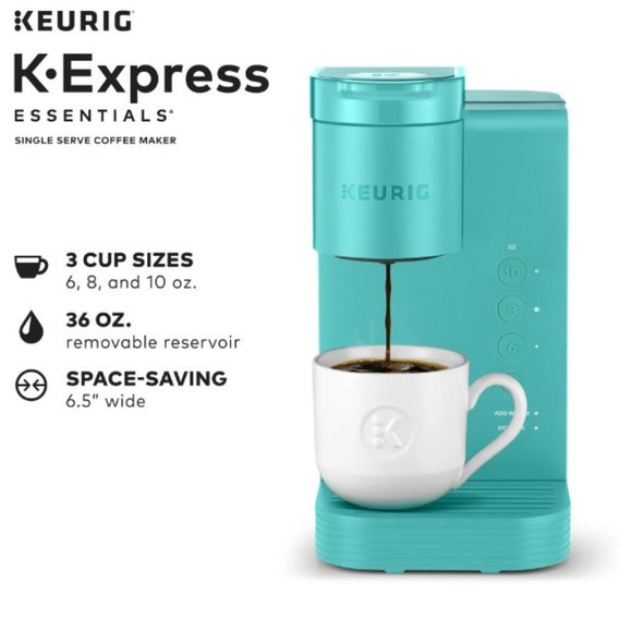 NWT KEURIG K-Express Essentials Single-Serve K-Cup Pod Coffee Maker Black & Teal - Picture 10 of 14